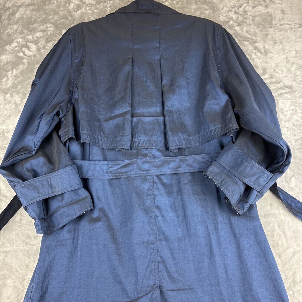 1980's Iridescent Blue Trench Coat Women's 9/10 Shoulder Epaulets‎ Belted (1107) - Picture 9 of 15